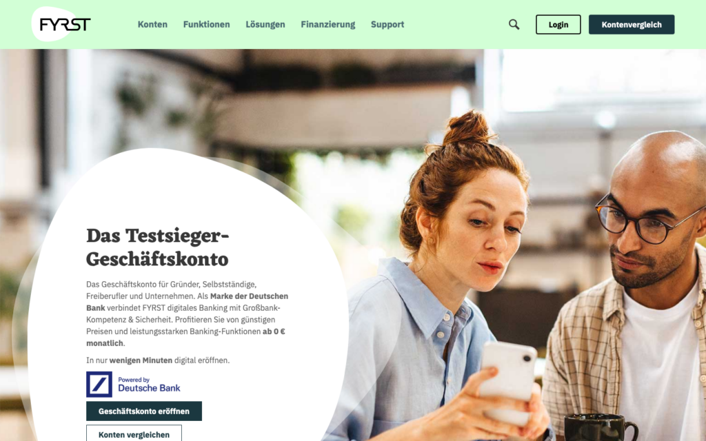 Startseite von FYRST, der Geschäftskonto-Marke der Deutschen Bank