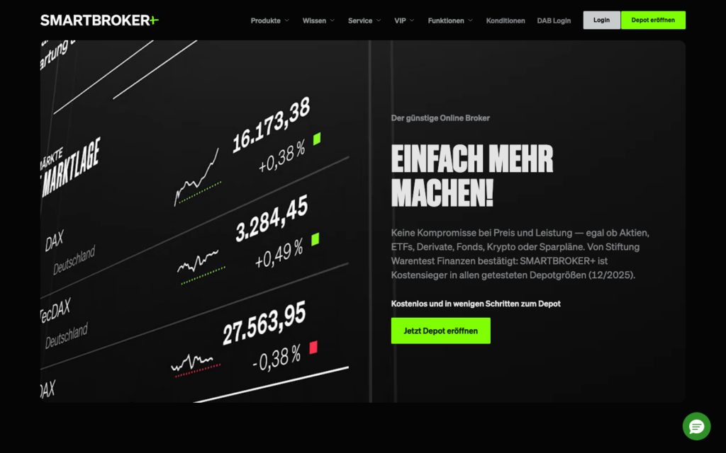 Startseite von Smartbroker+ mit dem Slogan Einfach mehr machen
