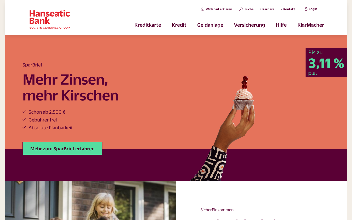 Hanseatic Bank Startseite, Anbieter von GoldCard und GenialCard mit hohem Limit
