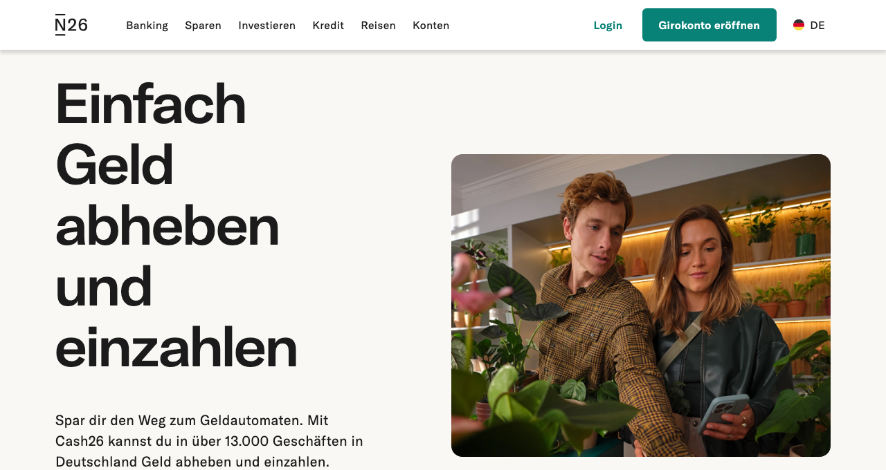 N26 CASH26 Seite: Einfach Geld abheben und einzahlen in über 13.000 Geschäften