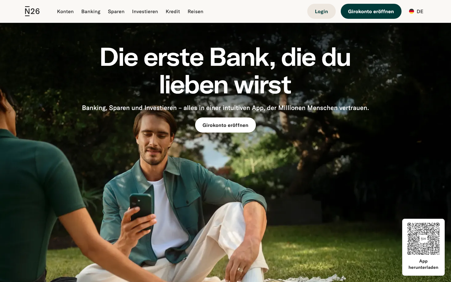 Startseite von N26