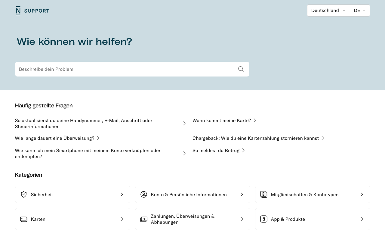 N26 Support Center - Kundenservice Hilfecenter Screenshot