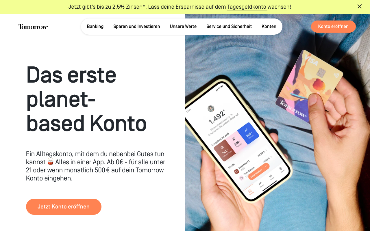 Tomorrow Bank – erstes planet-basiertes Girokonto mit Unterkonto-Funktion