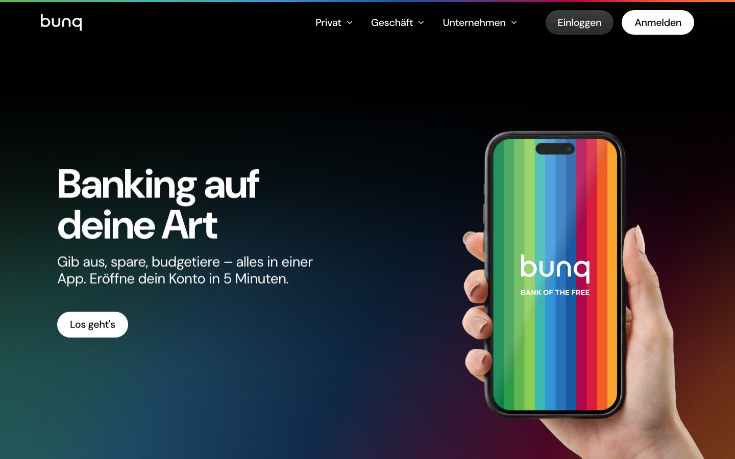 bunq Startseite Screenshot