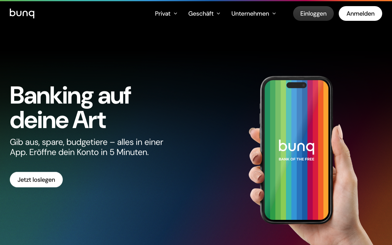 Startseite von bunq Girokonto