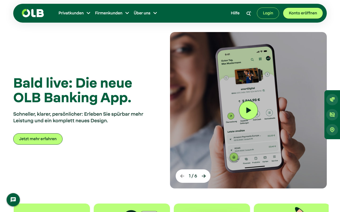 Startseite der OLB (Oldenburgische Landesbank), die seit 2024 das Geschäft der ehemaligen Degussa Bank führt