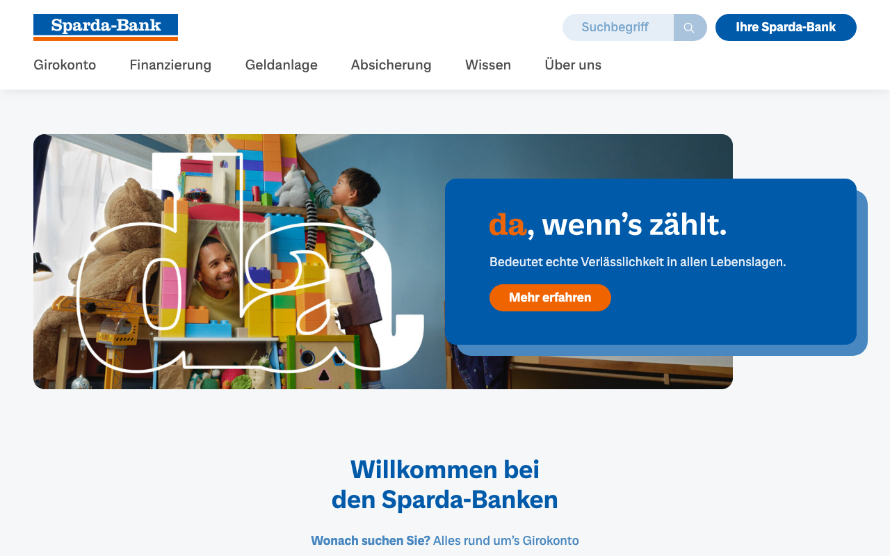 Startseite der Sparda-Bank