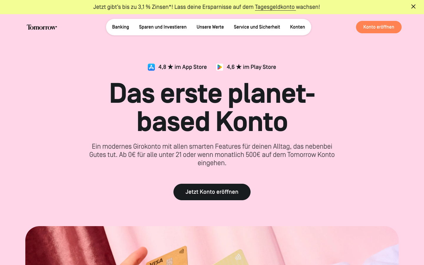 Startseite von Tomorrow Girokonto
