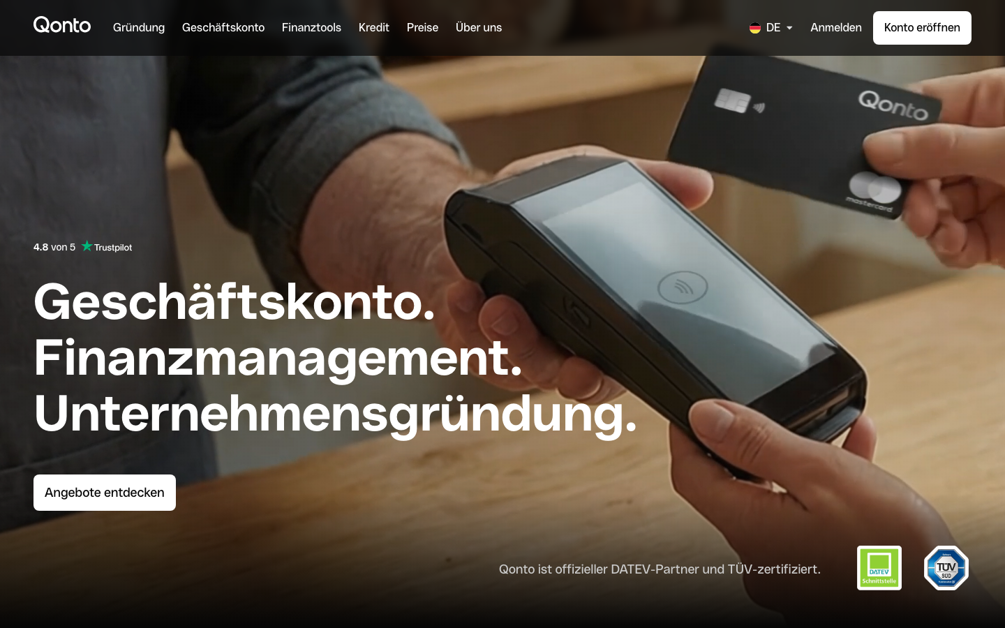 Qonto Geschäftskonto Startseite Screenshot