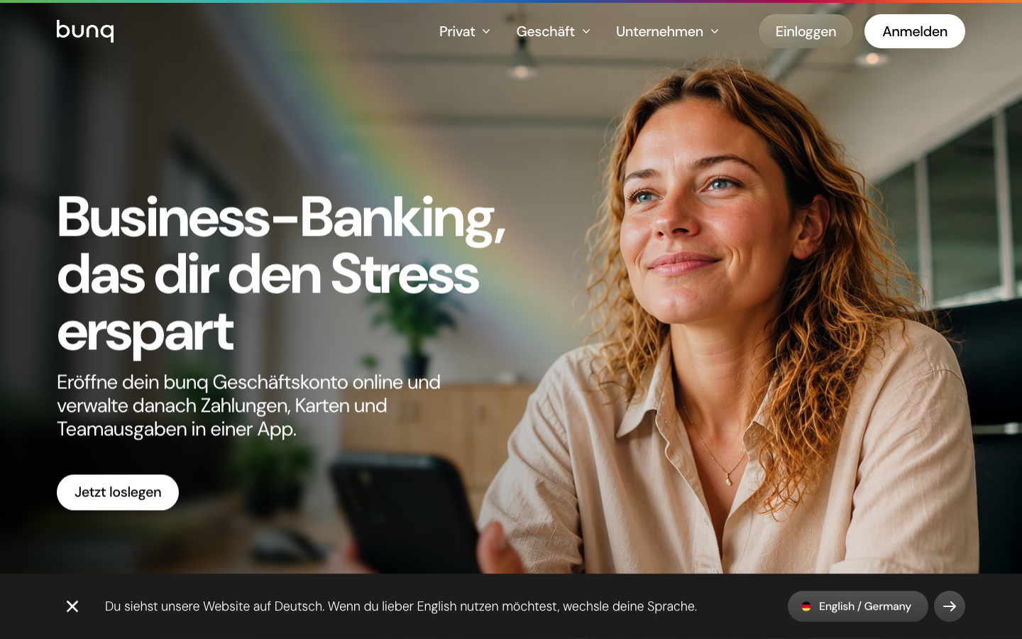 bunq Geschäftskonto Startseite Screenshot