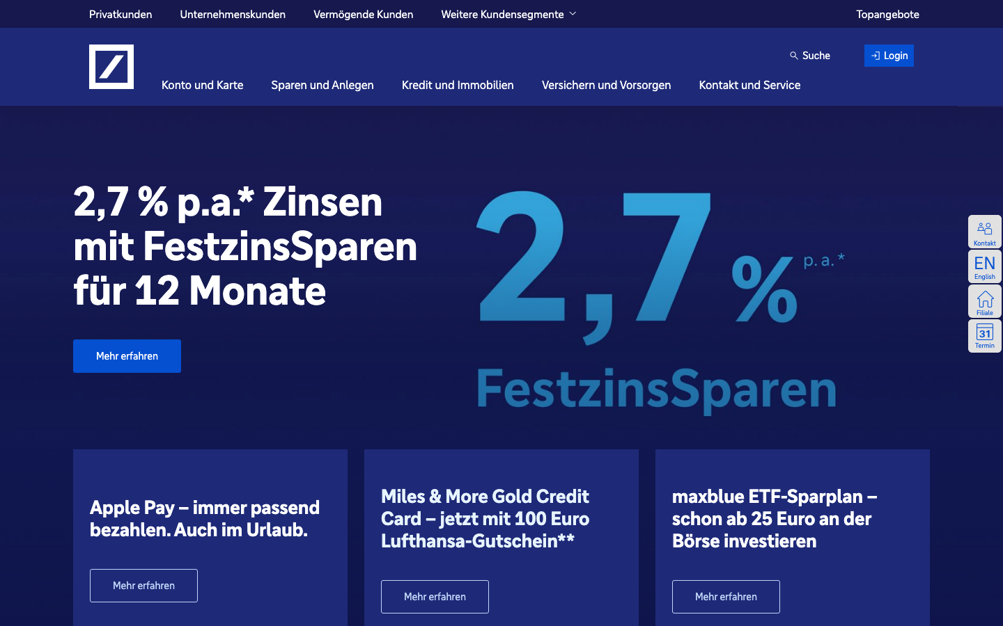 Deutsche Bank Geschäftskonto Startseite Screenshot