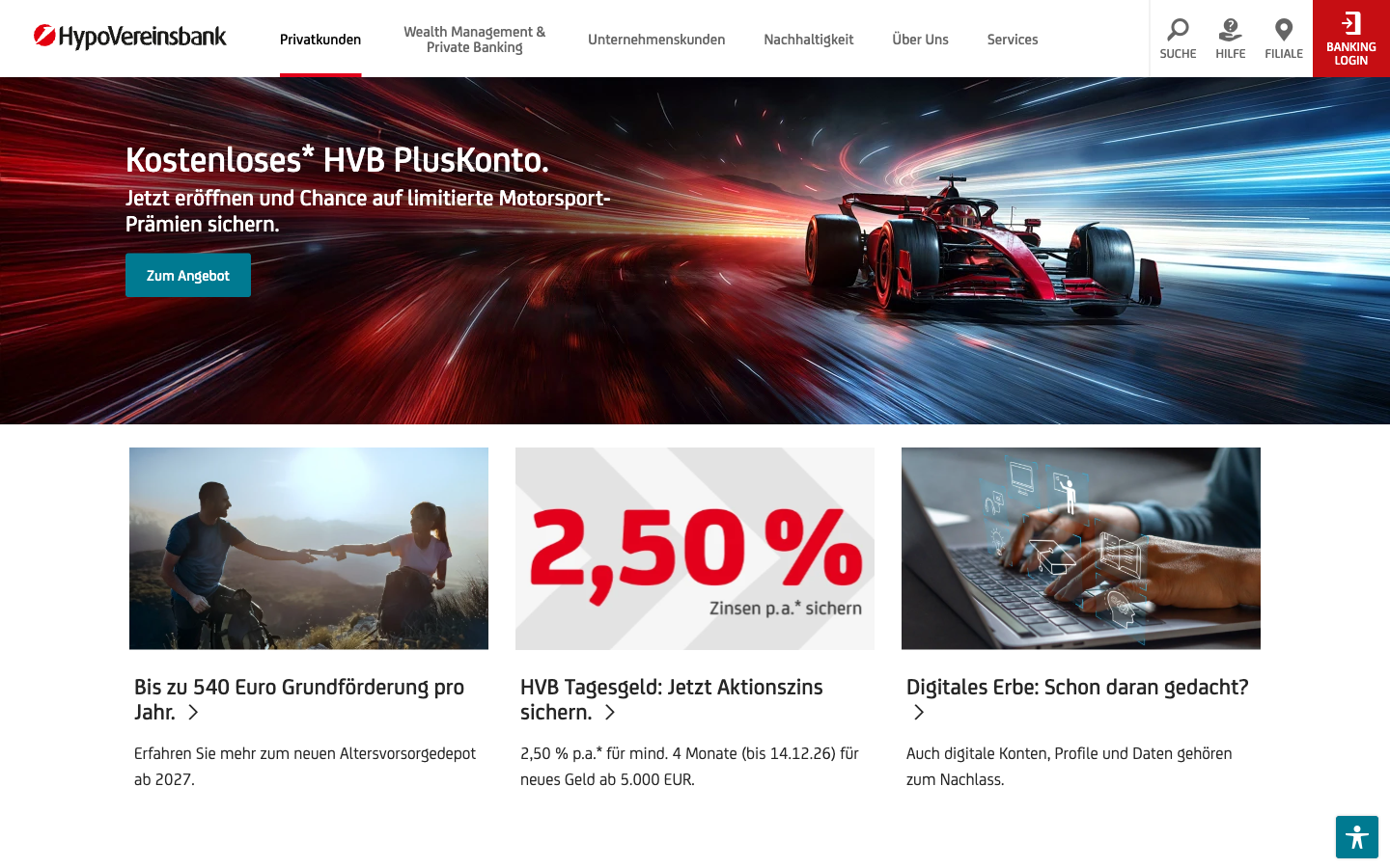 HypoVereinsbank Geschäftskonto Startseite Screenshot