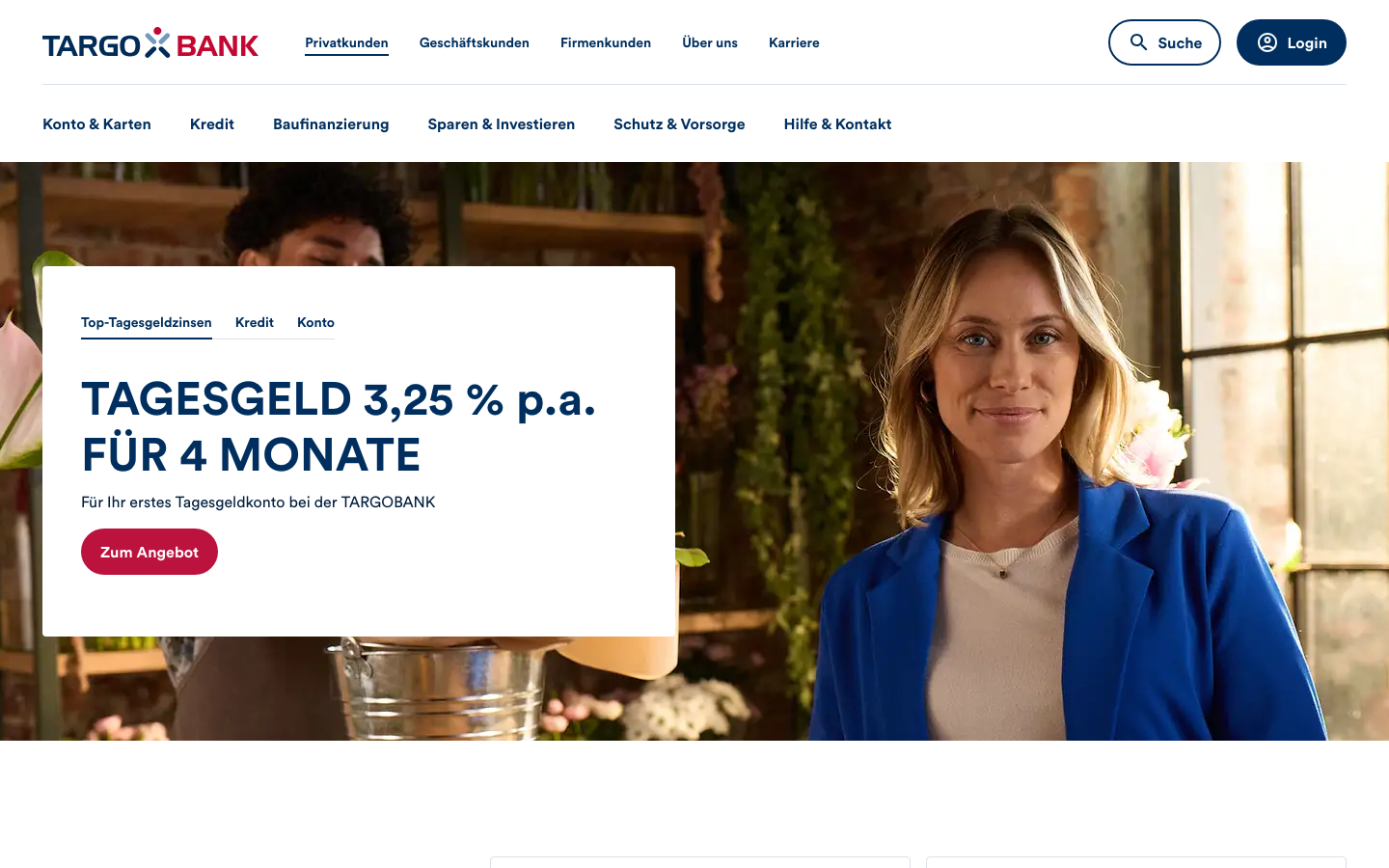 TARGOBANK Geschäftskonto Startseite Screenshot