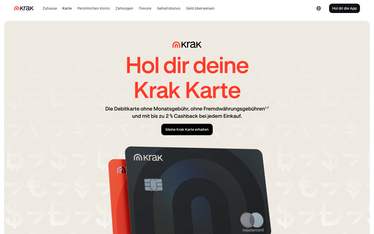 Krak Card von Kraken: Mastercard-Debitkarte mit Cashback in Euro oder Bitcoin