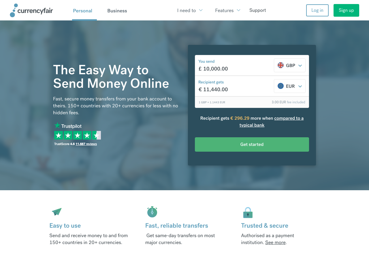 CurrencyFair Startseite Screenshot 2026
