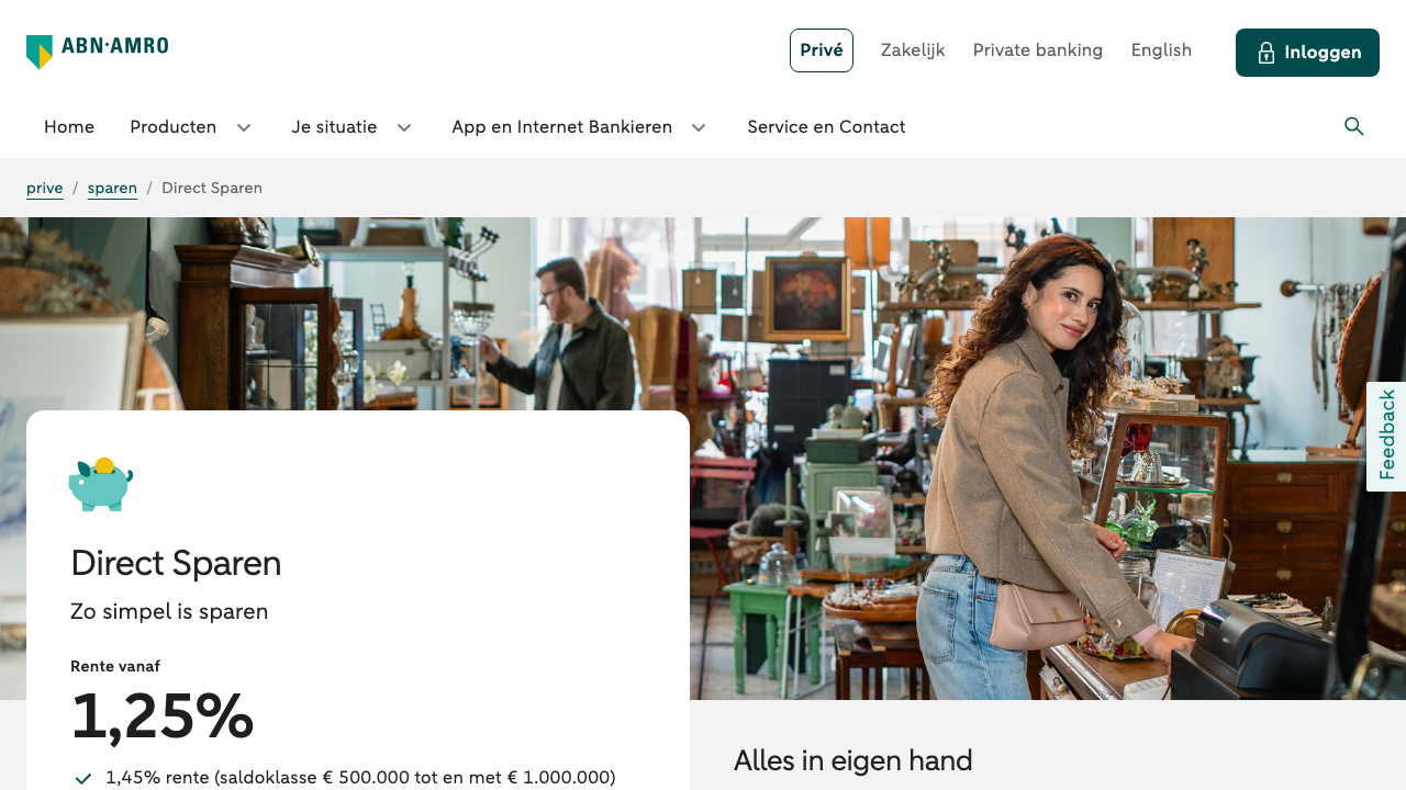 Screenshot van de website van ABN AMRO Direct Sparen