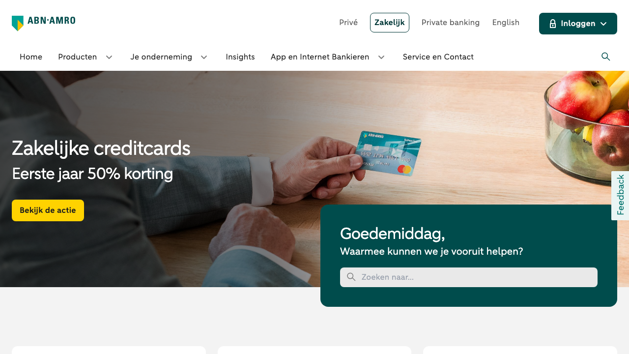 Screenshot van de website van ABN AMRO Zakelijke Rekening
