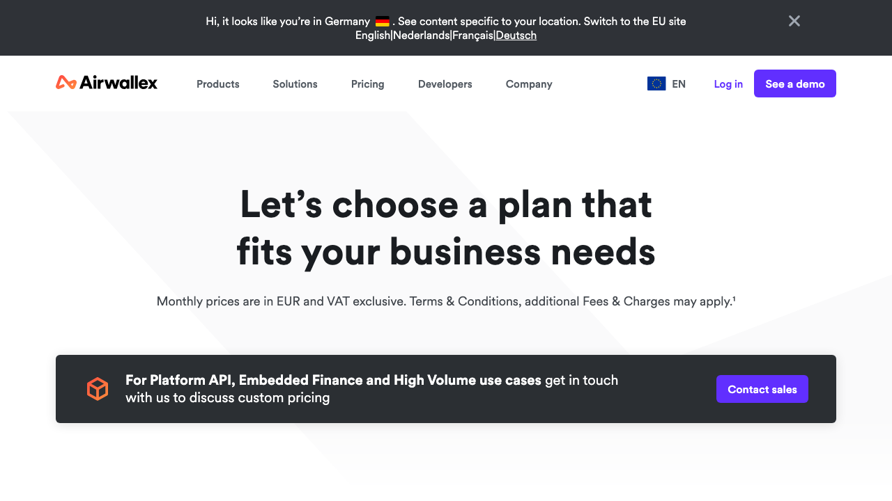 Screenshot van de website van Airwallex Zakelijke Rekening