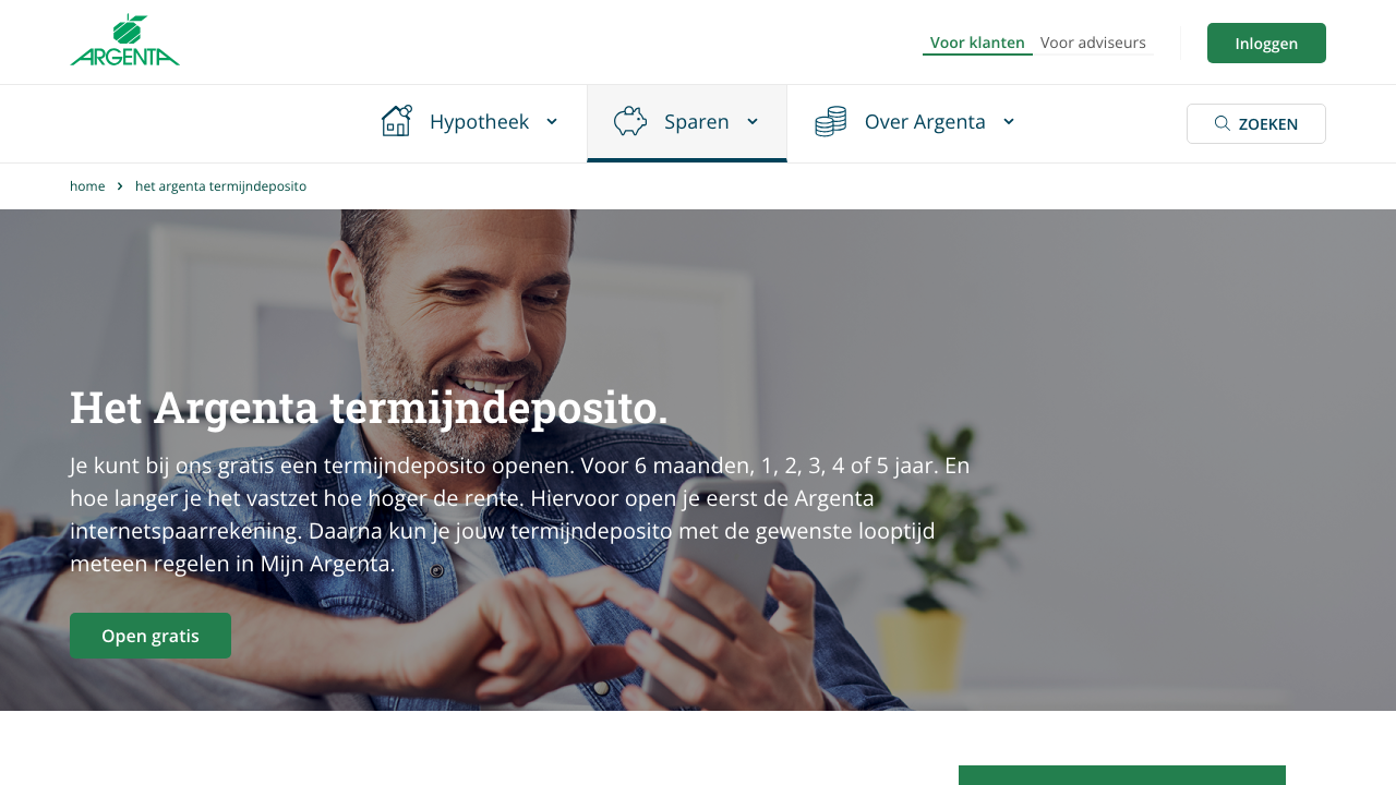 Screenshot van de website van Argenta Termijndeposito