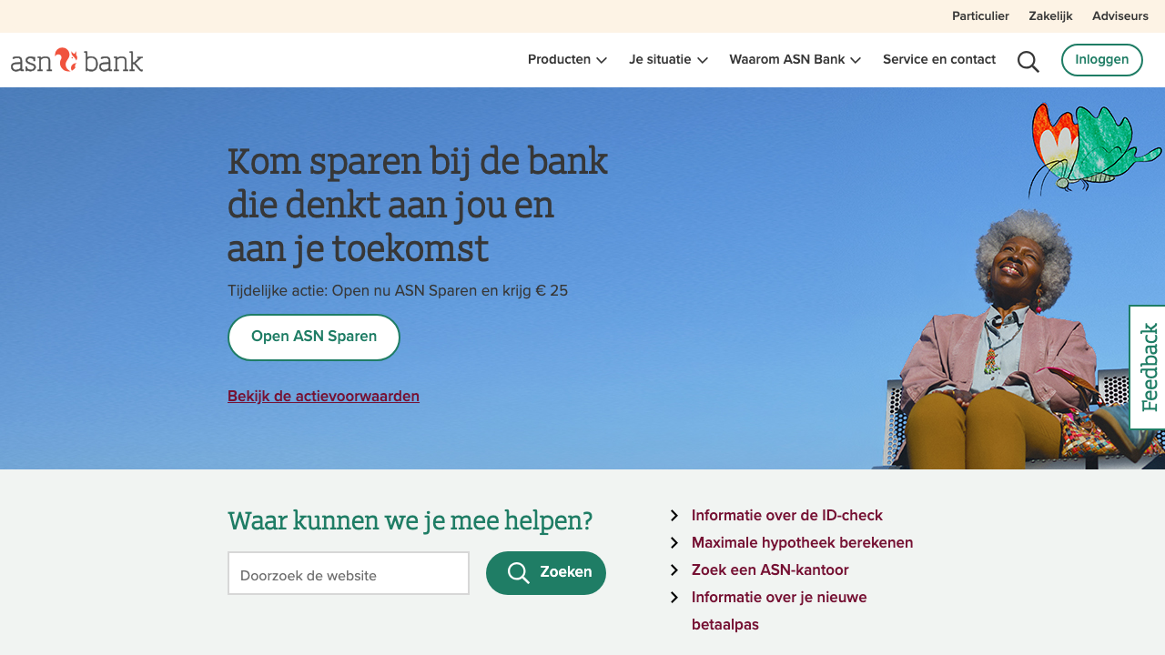 Screenshot van de website van ASN Bankrekening