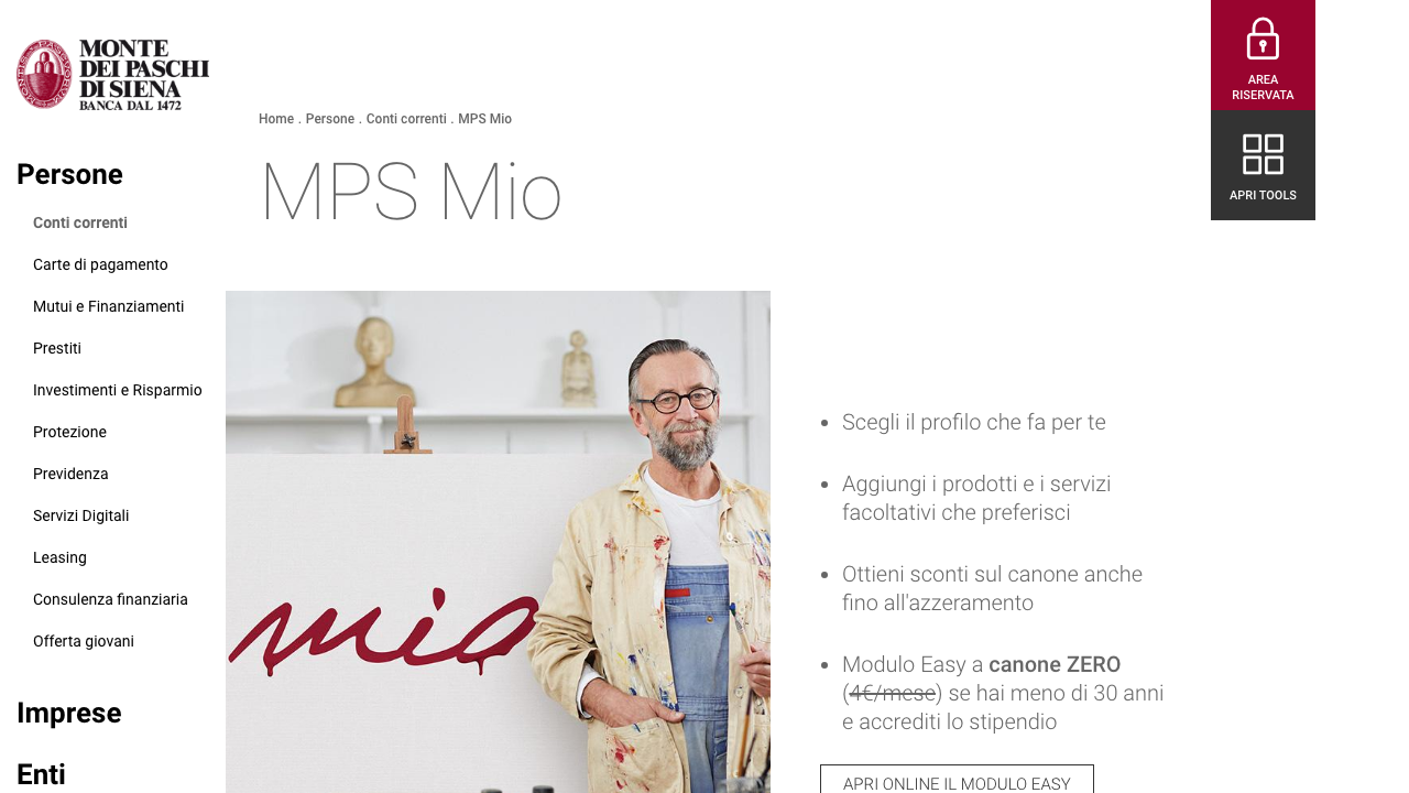 Screenshot del sito di Banca Monte dei Paschi di Siena MPS Mio
