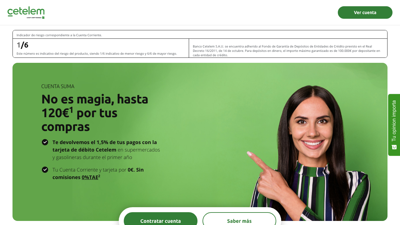 Captura del sitio de Banco Cetelem Cuenta Suma Cetelem