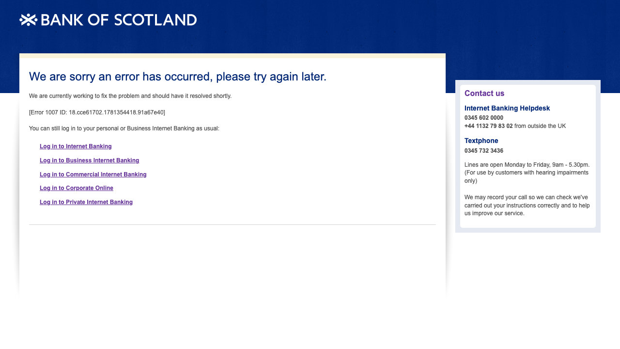 Screenshot of the website of Bank of Scotland Classic Account
