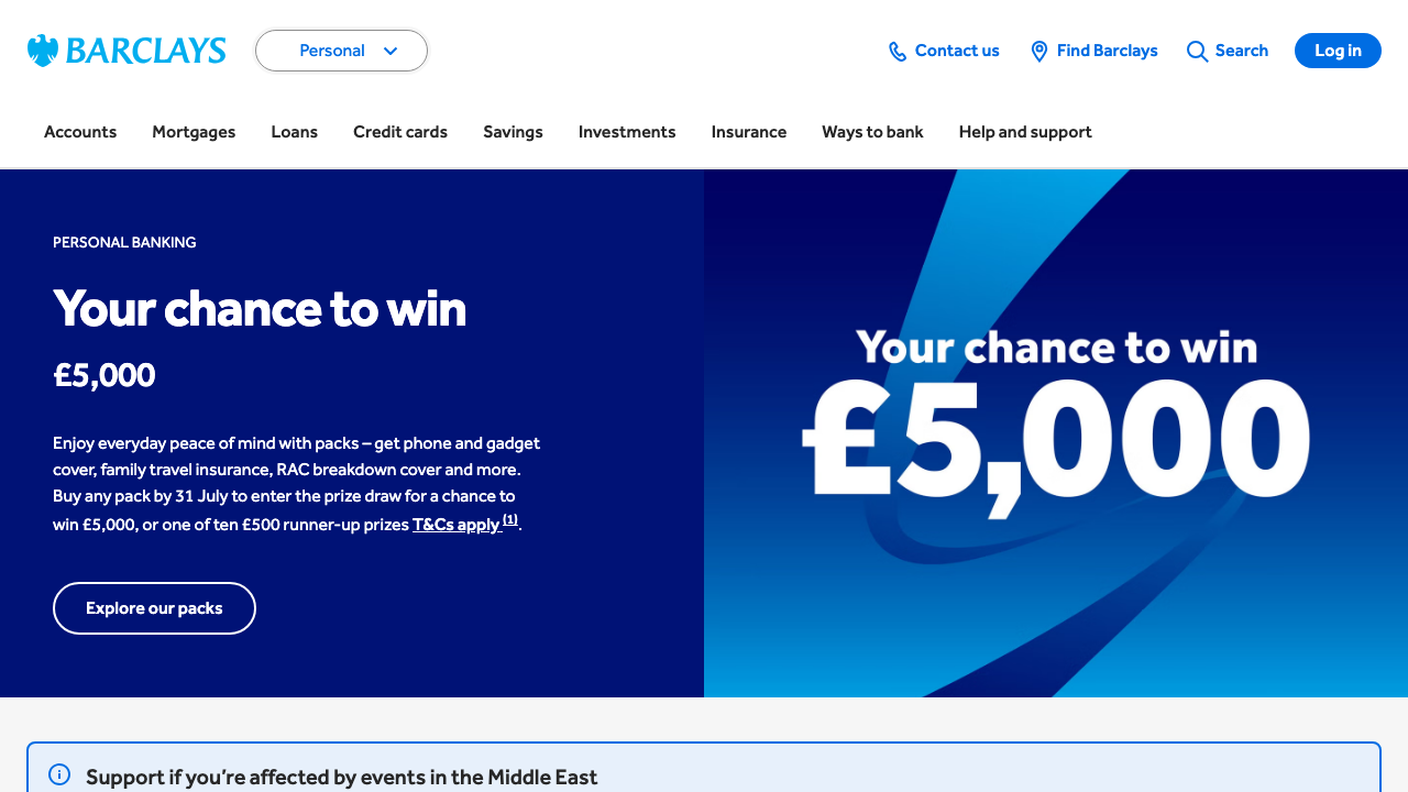 Screenshot of the website of Barclays Bank Account