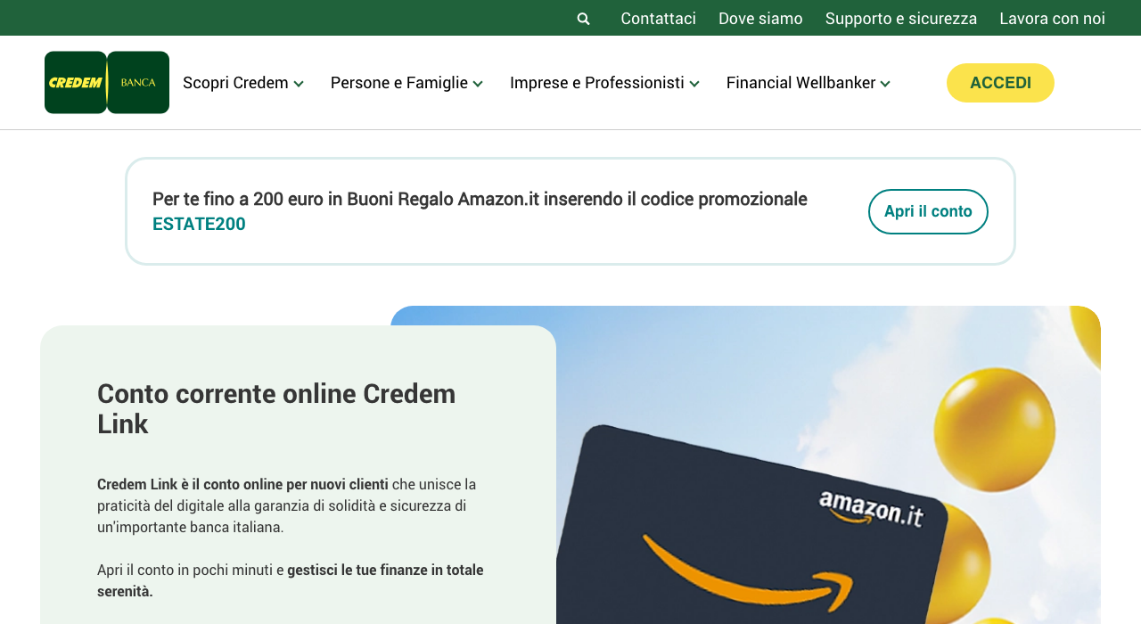 Conto Credem Link, conto corrente online canone zero