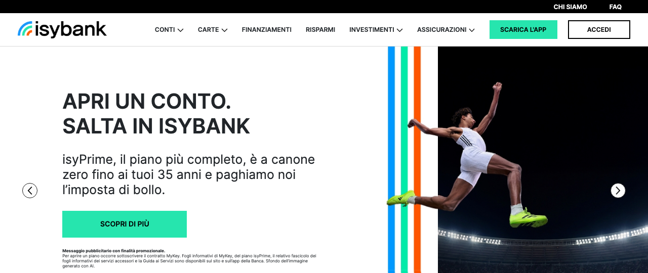 isyPrime isyBank, conto corrente online gratuito under 35