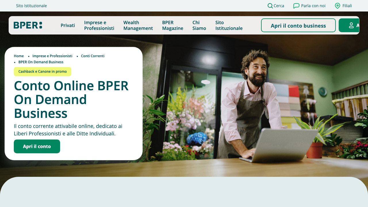 Screenshot del sito di BPER Banca Conto BPER Business