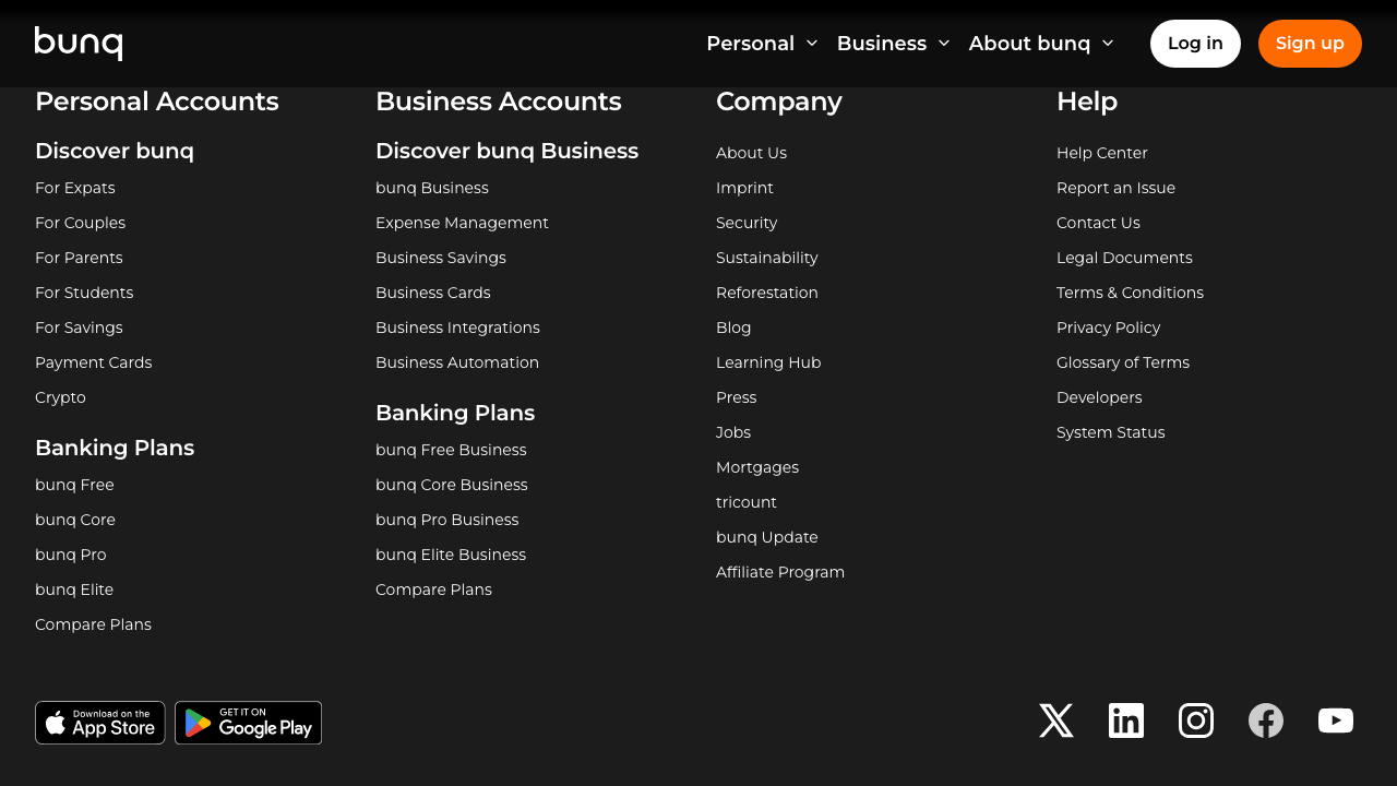 Screenshot van de website van bunq Easy Bank (Core)