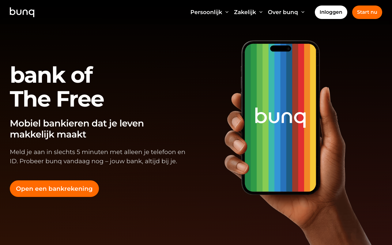 bunq betaalrekening homepage - bank of The Free