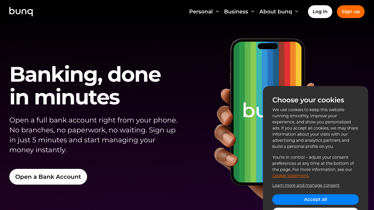 Screenshot van de website van bunq Pro