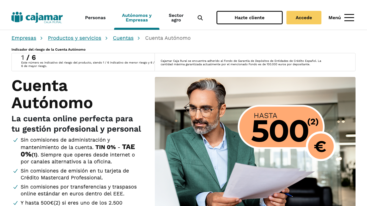 Captura del sitio de Cajamar Caja Rural Cuenta Autónomo Cajamar
