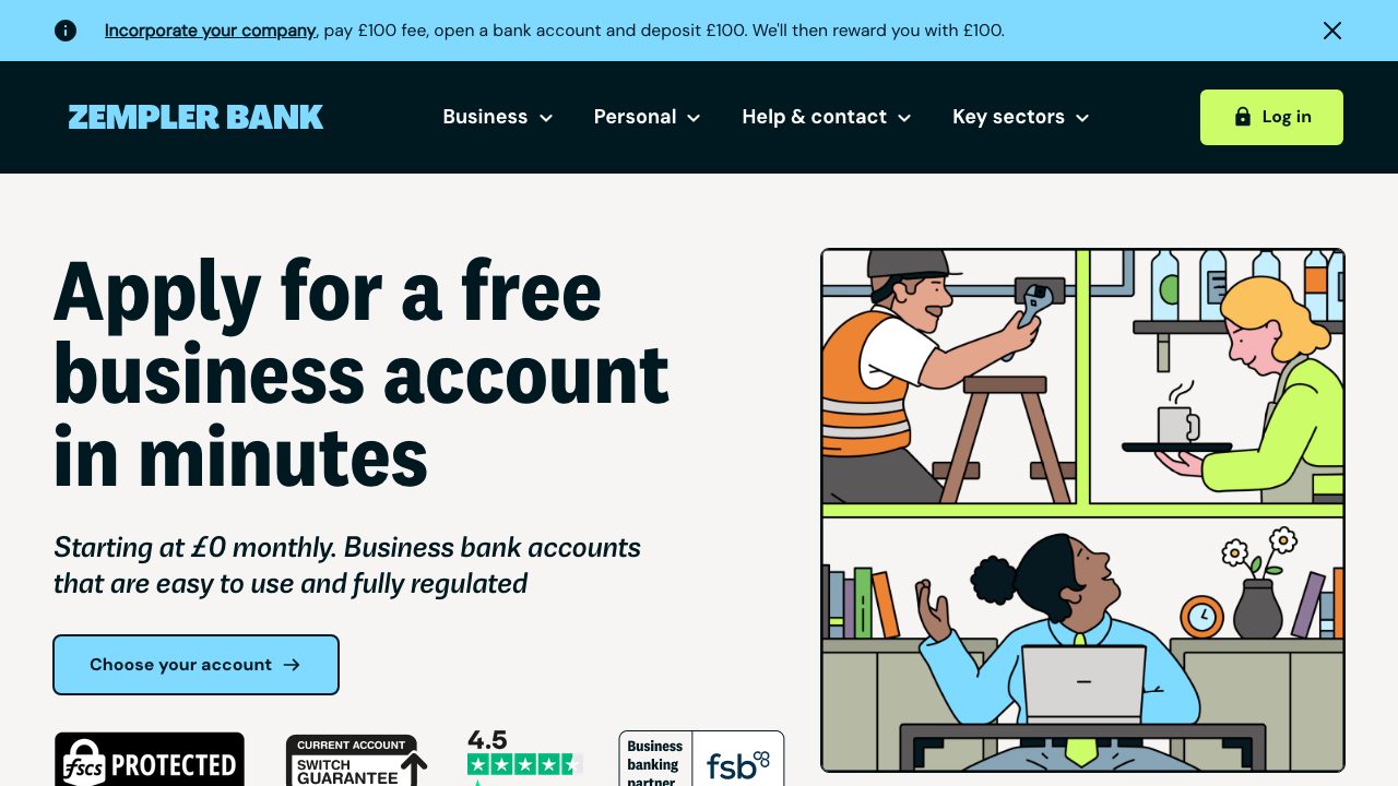 Screenshot of the website of Cashplus Business Account