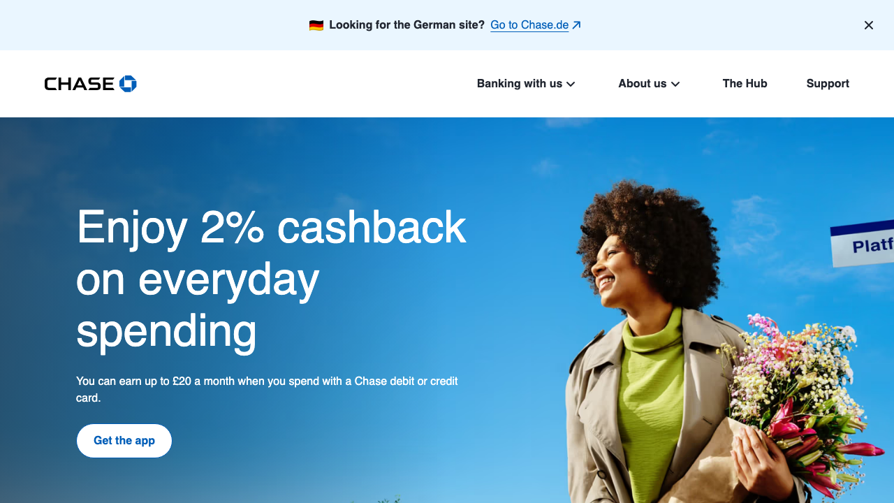 Screenshot of the website of Chase Current Account