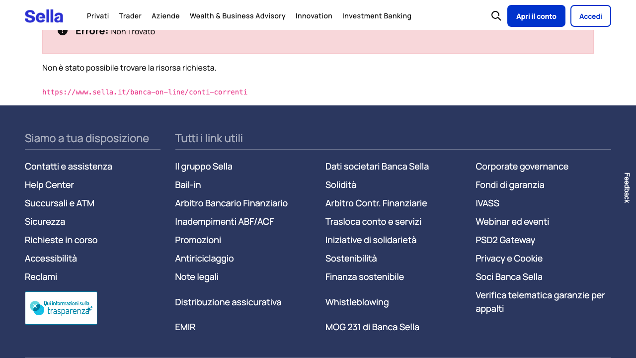 Screenshot del sito di Conto Banca Sella
