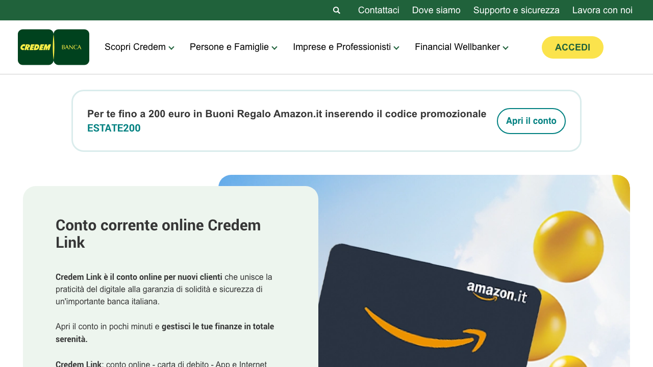 Screenshot del sito di Conto Credem Link