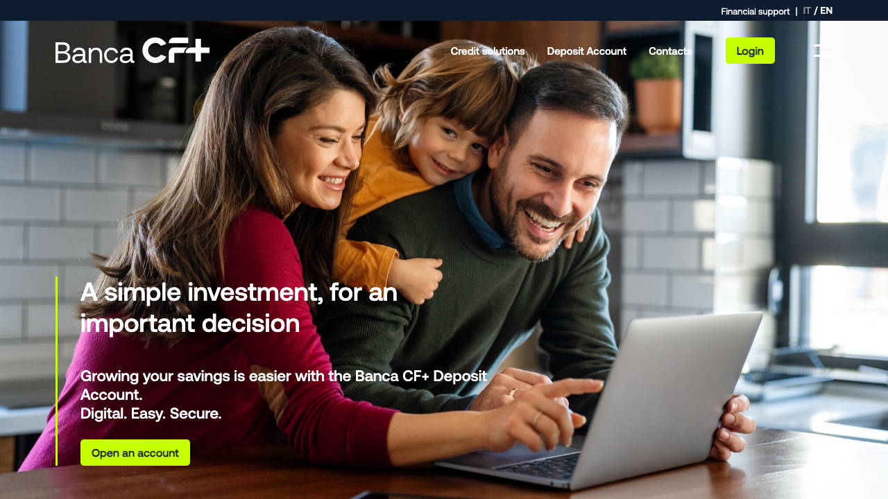 Screenshot del sito di Conto Deposito Banca CF+