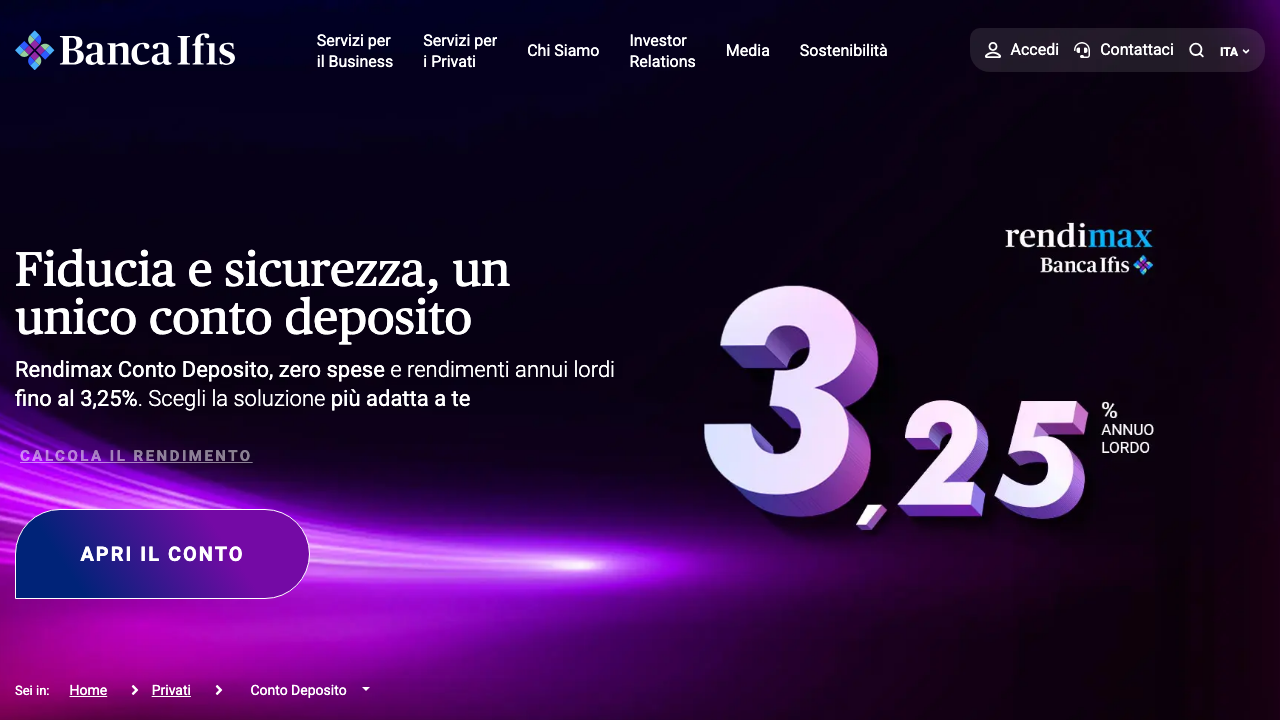 Screenshot del sito di Conto Deposito Banca IFIS