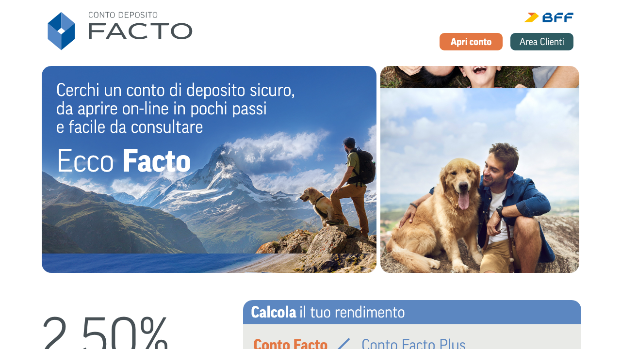 Screenshot del sito di Conto Deposito BFF Bank