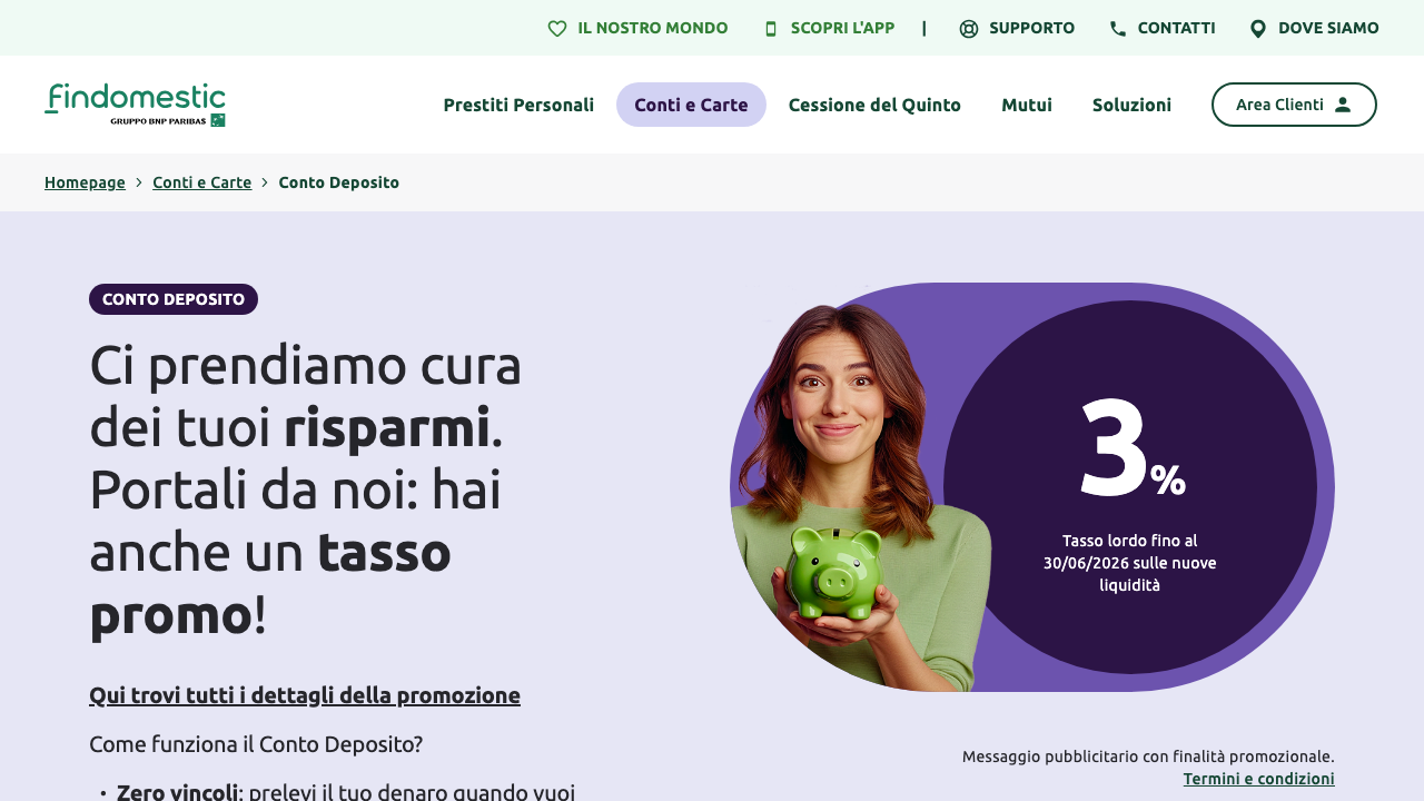 Screenshot del sito di Conto Deposito Findomestic