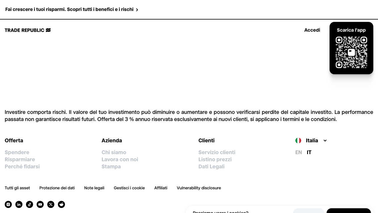Screenshot del sito di Conto Deposito Trade Republic