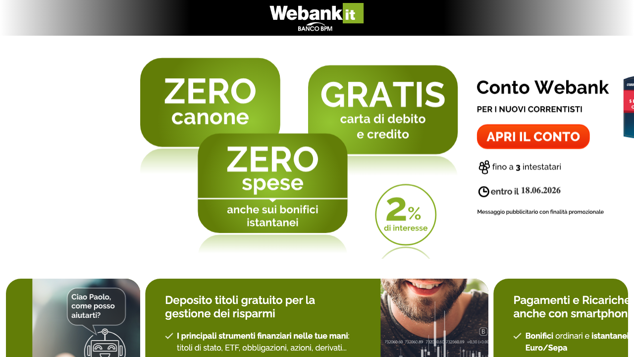 Screenshot del sito di Conto Webank
