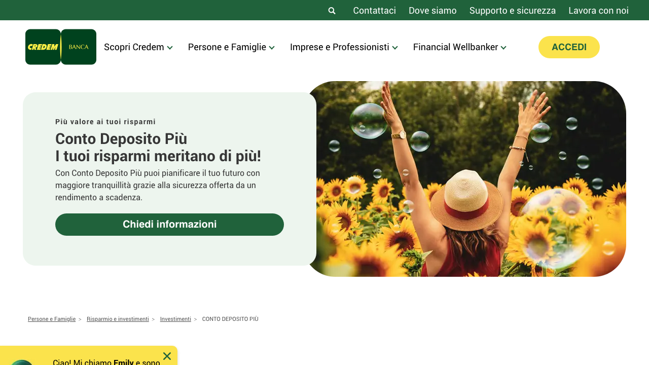 Screenshot del sito di Credem Conto Deposito Più