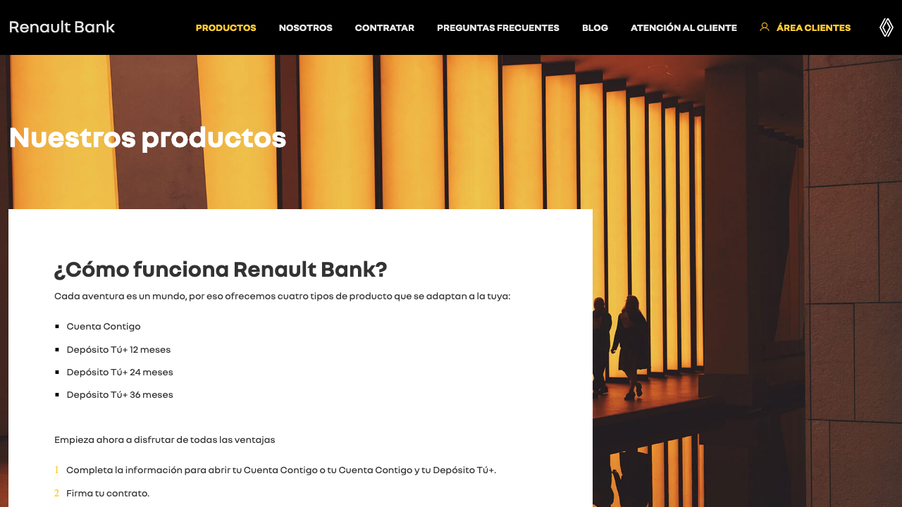Captura del sitio de Cuenta Contigo Renault Bank