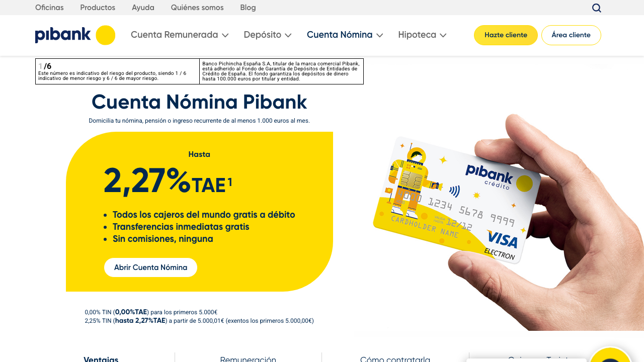 Captura del sitio de Cuenta Corriente Pibank