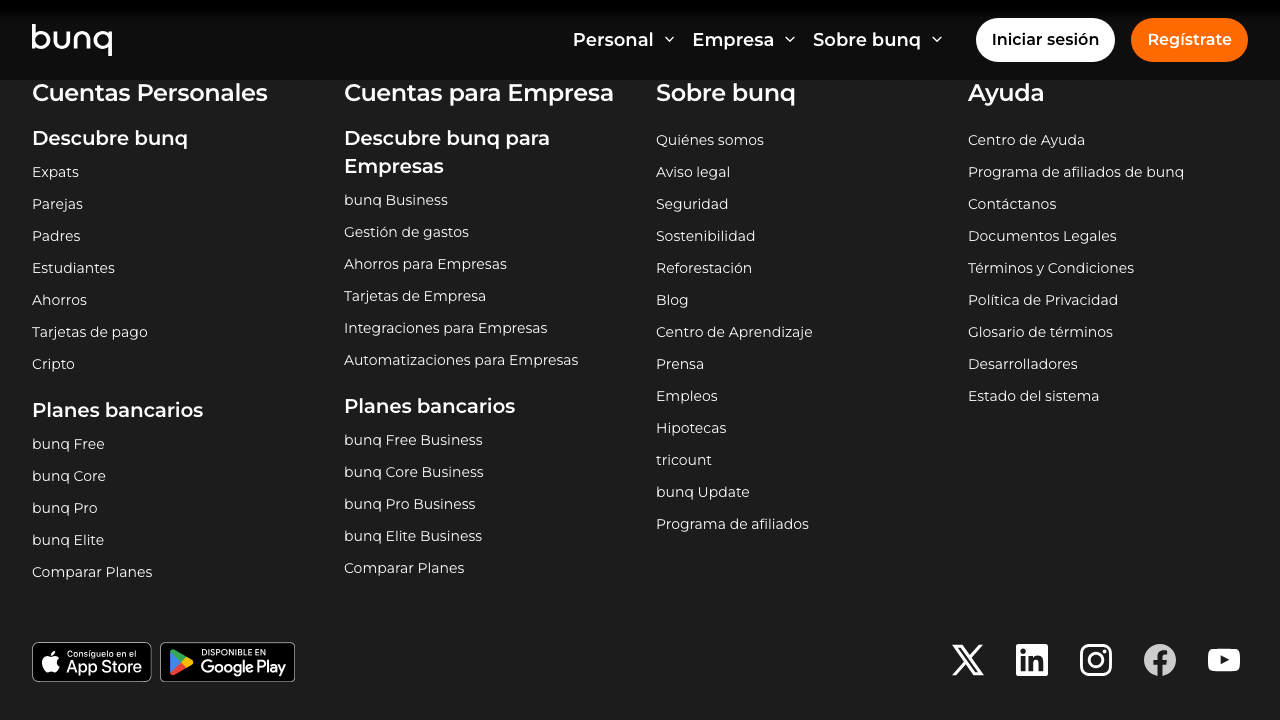 Captura del sitio de Cuenta de Empresa Bunq Business