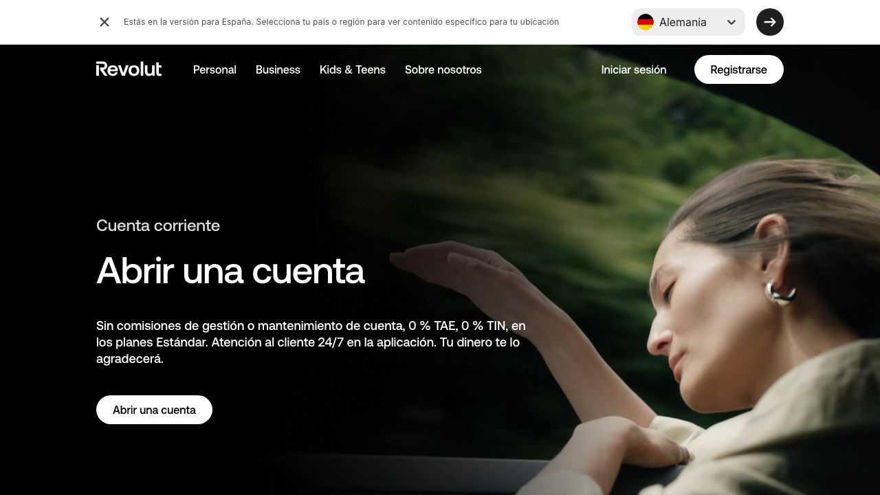 Captura del sitio de Cuenta Estandar Revolut